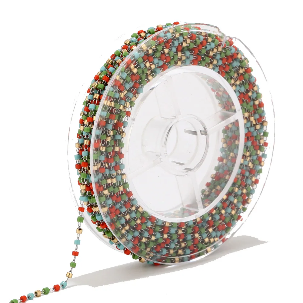 

8M 1.8mm Stainless Steel Seed Glass Bead Chain Satellite Beaded Tiny Chain For Necklace Anklet Bracelet Making