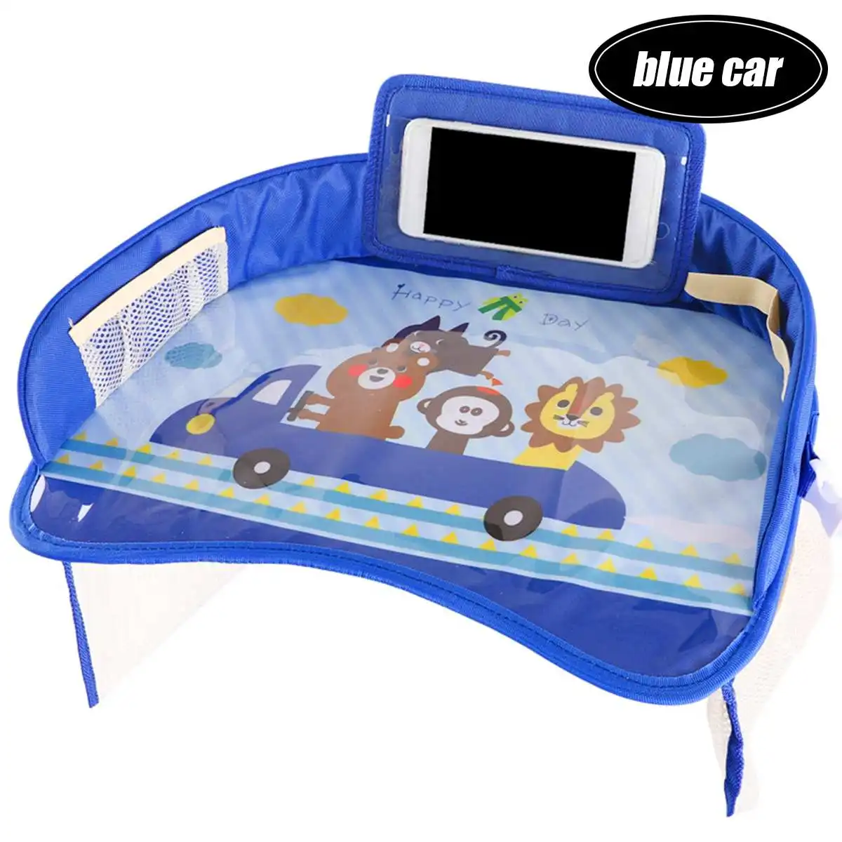 Baby Car Tray Plates Portable Waterproof Eating Table Desk Multi-functionfor Kids Safety Seat Children Toys Storage Holder Gift - Цвет: blue car