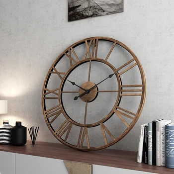 

47CM 3D Circular Alarm Clock Retro Roman Wrought Hollow Iron Vintage Mute Wall Clock on the Wall Decoration for Home