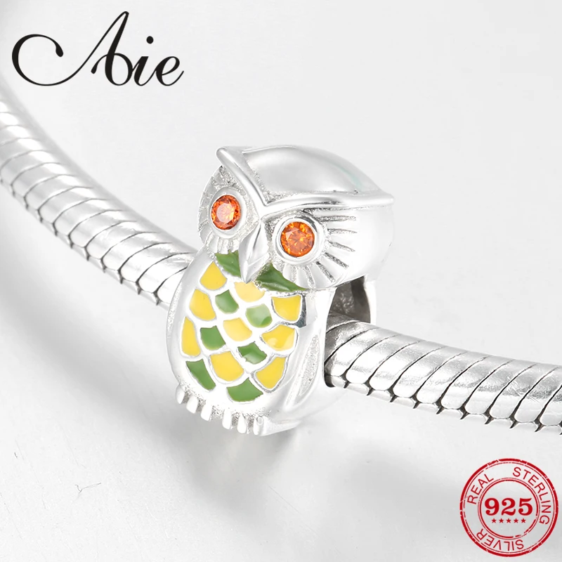 Аутентичные эмалированные бусины-шармы в виде змеиной серебристой желтой Совы