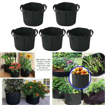 

1PC Black Fabric Root Pots Grow Pot Bags Sturdy Strap Handles Soft Permeable Non-Woven Better Aeration Promotes More Root Growth