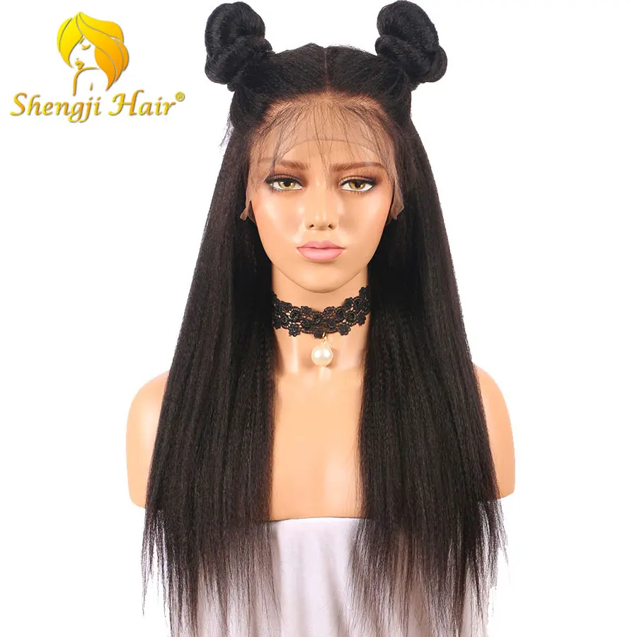 Yaki прямые полные кружевные человеческие волосы парики предварительно сорванные с волосами младенца бразильские волосы remy парик шнурка для черных женщин SHENGJI волос