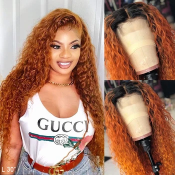 

30'' Ginger Orange Lace Front Human Hair Wigs Curly Brazilian Remy Hair Pre Plucked Human Hair Bob Wig For Black Women 13x4 130%