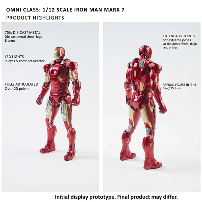 

1/12 Scale Avenger Hero Iron Men MK7 Tony Stark Alloy Metal Movable With replacement boxing Model Doll Toys Accessories
