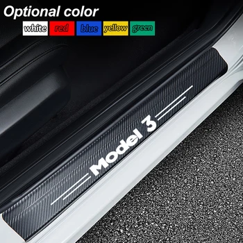 

4pcs Car Outer Door Sill Protector Pedal Scuff Plate Carbon fiber stickers colors Emblem Decals for Tesla model 3 car styling