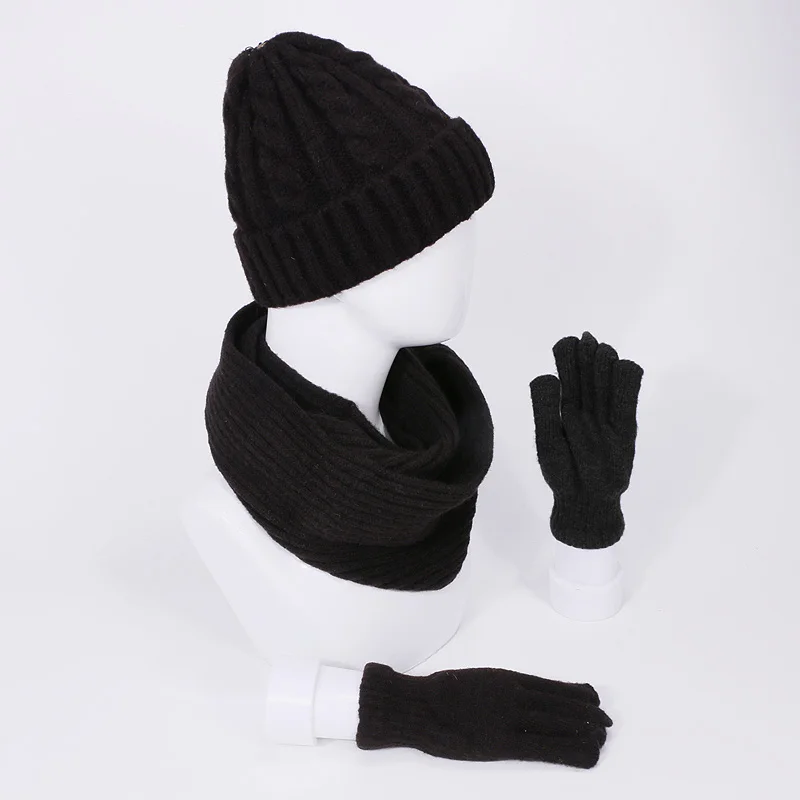 Шарф, шапка, перчатки, набор из трех частей, зимние осенние уличные теплые шапки, шарфы, перчатки, набор для женщин и мужчин, унисекс, Прямая поставка - Цвет: E