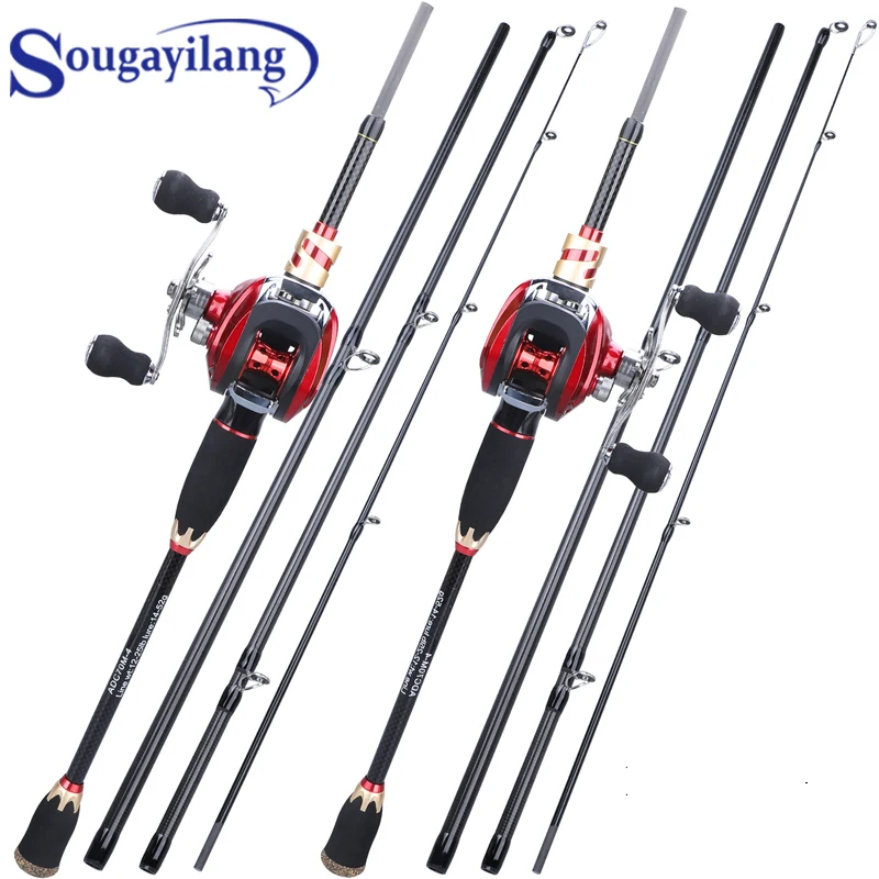 

Sougayilang 3 Colors Fishing Rod Combo 1.8/2.1m 4Section Combo Fiber Fishing Pole and 17+1bb 6.3:1 High Speed Gear Ratio Set