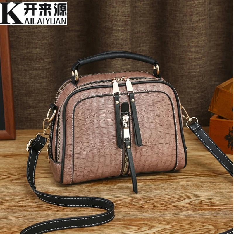 Натуральная кожа женская сумка новая Корейская версия свежего небольшого аромата модная сумка через плечо - Цвет: Розовый