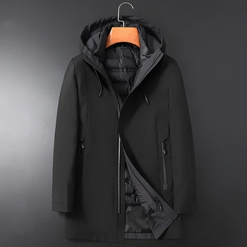 

SHAN BAO winter thick and warm down jacket with removable liner brand clothing men's mid-length casual down jacket zipper pocket