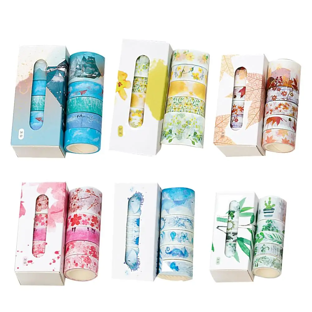 5 Rolls Flower Leaves Washi Tape Set Stationery Gift Scrapbook Album Decoration | Канцтовары для офиса и дома
