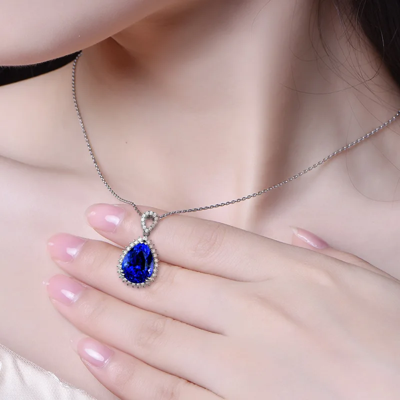 Bague Ringen, Роскошная подвеска в форме капли воды с драгоценным камнем, сапфировое ожерелье для женщин, серебро 925, ювелирные изделия для помолвки, вечерние, для банкета