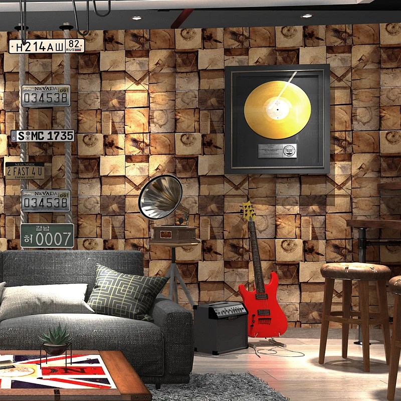 American Classic Vintage Wood Wall Paper 3D Waterproof PVC Contact Paper 3D Wall Panels  Bar Theme Hotel Chamber Wallpaper Roll