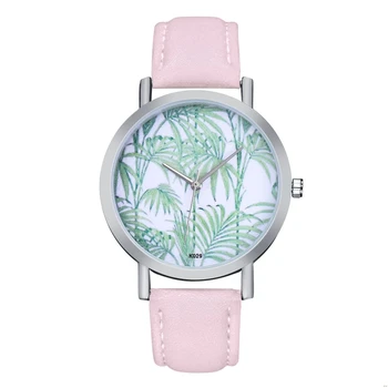 

Casual Ladies Quartz Watch Girl Pink Leather Strap Simple Pattern Alloy Dial Watches For Women Wristwatch Mens Gift Couple Clock
