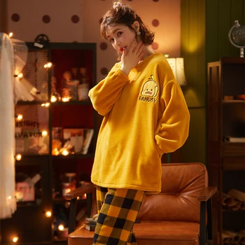 

MELIFLE Winter Warm Soft Velvet Pajama Set for Women Satin Atoff Home Flannel Sleepwear Suits Plush Lounge Silk Female Nightwear