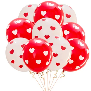 

10pcs 12inch Red White Print Heart Latex Balloons Happy Birthday Wedding Valentine's Day Party Decoration Supplies Air Globos