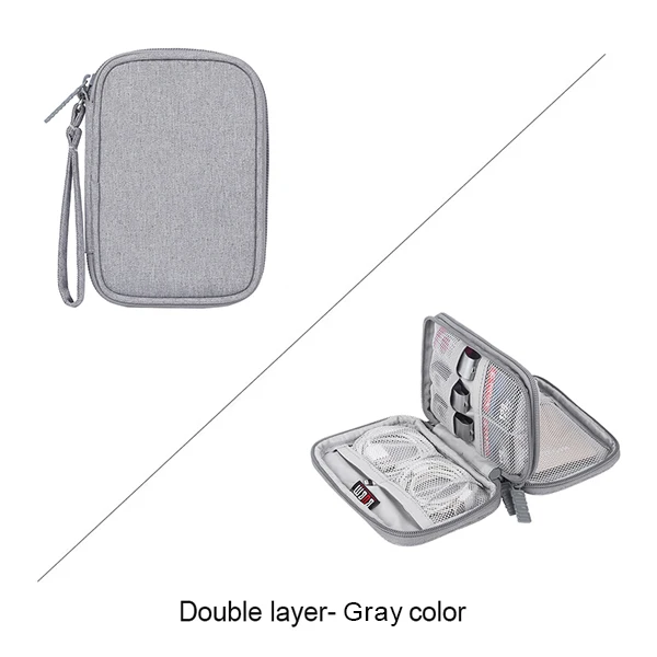 BUBM Портативный футляр для внешнего жесткого диска, мягкая защита дорожная сумка для переноски Чехол для 2,5 дюймовый внешний жесткий диск HDD/Сумка для кабелей - Цвет: Double layer-Gray