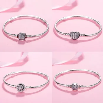 

2020 New 925 Sterling Silver Fashionable Heart-shaped Flowers With Crystal Pan Bracelet Fit Bead Charm Diy Europe Jewelry