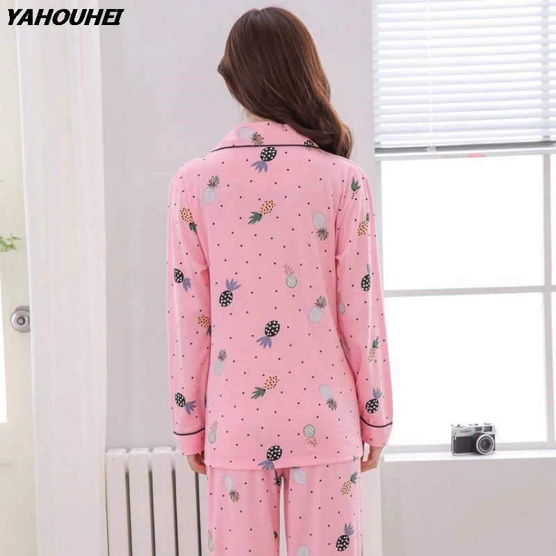 

Plus Size 100% Cotton Print Pajama Sets For Women 2019 New Autumn Winter Long Sleeve Pyjama Pijama Lounge Homewear Home Clothing