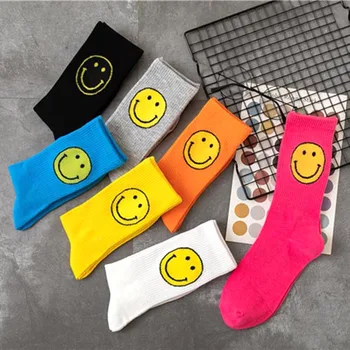 

Harajuku Fashion Cartoon Smiling Face Women Socks Casual Korea Personality Pure Color Breathable Outdoor Calcetines Mujer