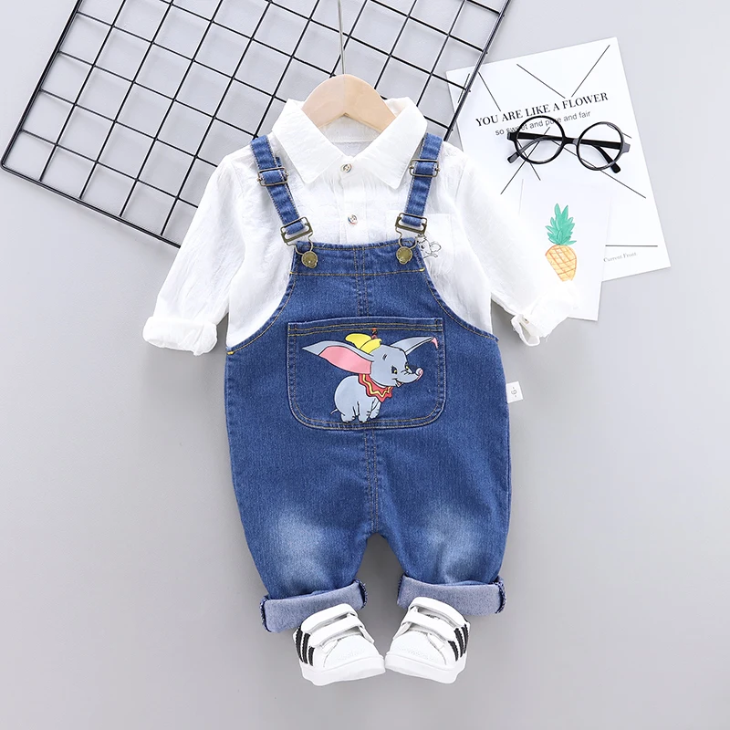 Autumn spring Fashion Kids Boy Casaul Clothes Sets Long Sleeve Printed cartoon shirt+romper Pants Baby Gentleman Suit Bebes set