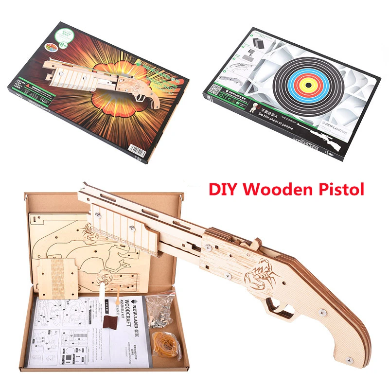 

DIY Wooden Toy Gun Bullet Rubber Band Launcher Wood Simulation Gun Hand Pistol Guns Shooting Toy Boys Outdoor Fun For Kids