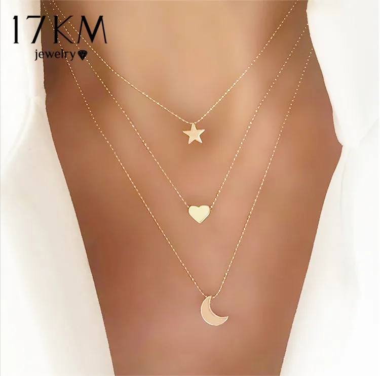 

New Bohemian Gold Star Necklaces For Women Heart Flower Choker Pendant Necklace 2020 Ethnic Multilayer Female Fashion Jewelry