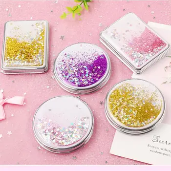 

2-Face Mini Pocket Makeup Mirror Creative Cosmetic Compact Mirrors with Flowing Sparkling Sand Can Wholesale Lettering T0125