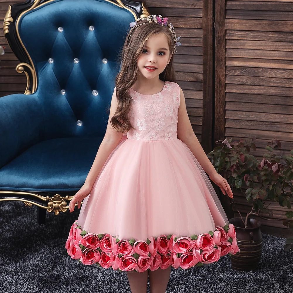 

Flower Girl Dresses For Girls O-neck Elegant Kids Party Gowns Appliques Bow Short Wedding Communion Dress For Party And Wedding