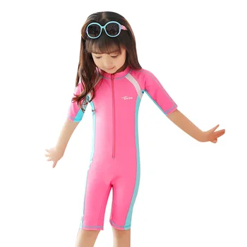 

Swimwear Wetsuit Children Boys Girls Swimming Training Bathing Suit Unisex Kids Short Sleeve Zippered Swimsuit
