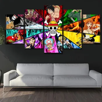

Modern ArtworkCanvas Print Painting 5 Pieces One Piece Characters Luffy Chopper Anime Poster Role Picture Wall Art Home Decor