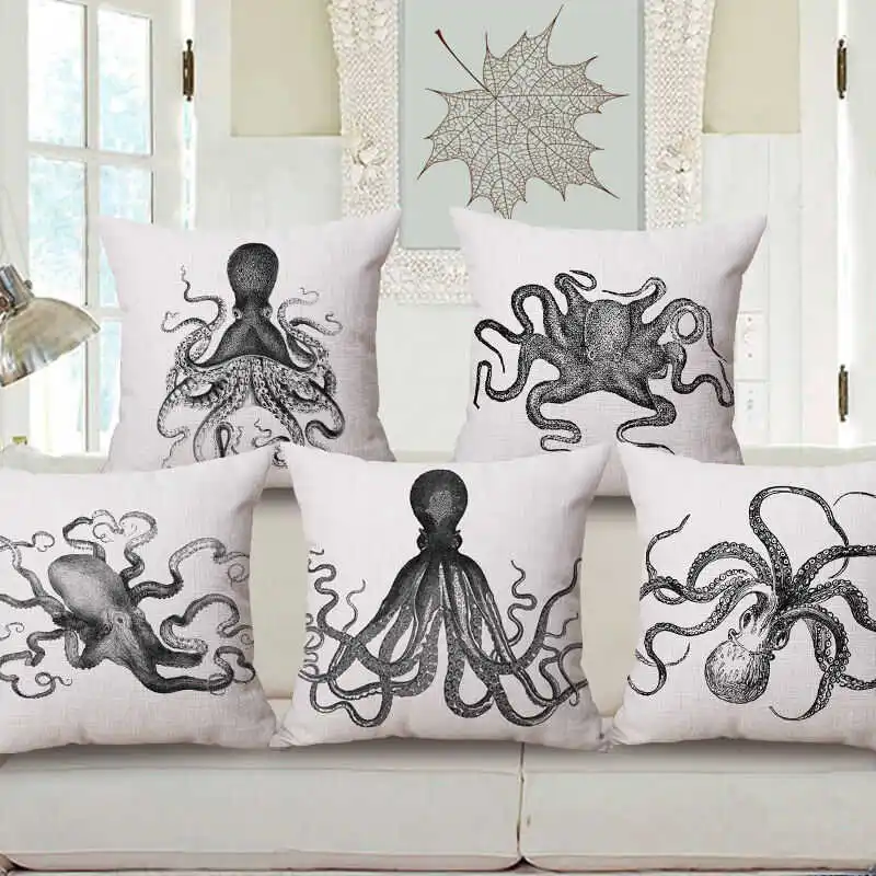 Pillow Cushion Cover New Case and Decorative 18''x18'' Throw Octopus Black White | Дом и сад