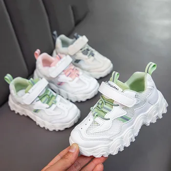 

Kids Sneakers Spring and Summer New Girls Casual Breathable Mesh Shoes Boys Children Canvas Hook & Loop Solid Color