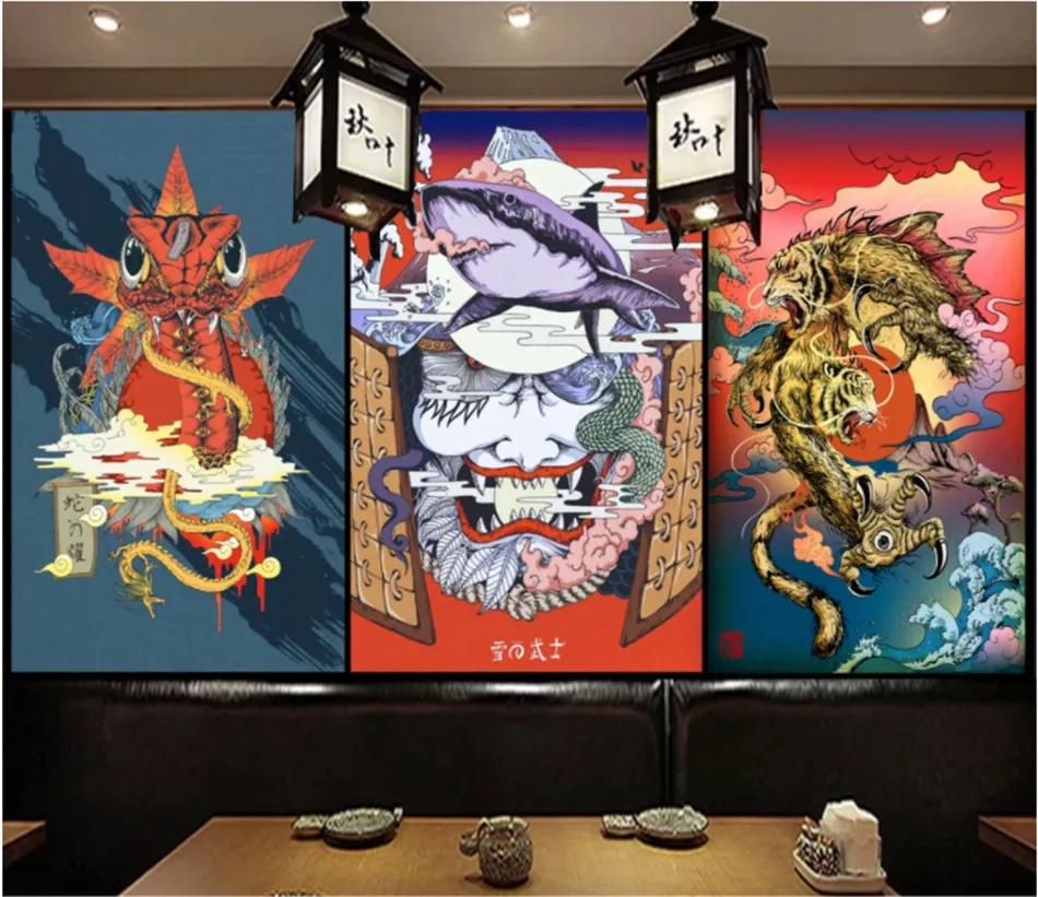 Японский Ukiyo-e Монстр 3D фото обои s для суши рамен японская кухня ресторан промышленный Декор настенная бумага 3D