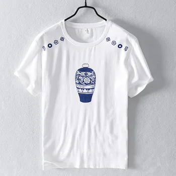 

Men's Casual Cotton Linen Splice Short Sleeve T-Shirt Embroidery Printing O-neck Tops Fashion T shirt For Men Y2781