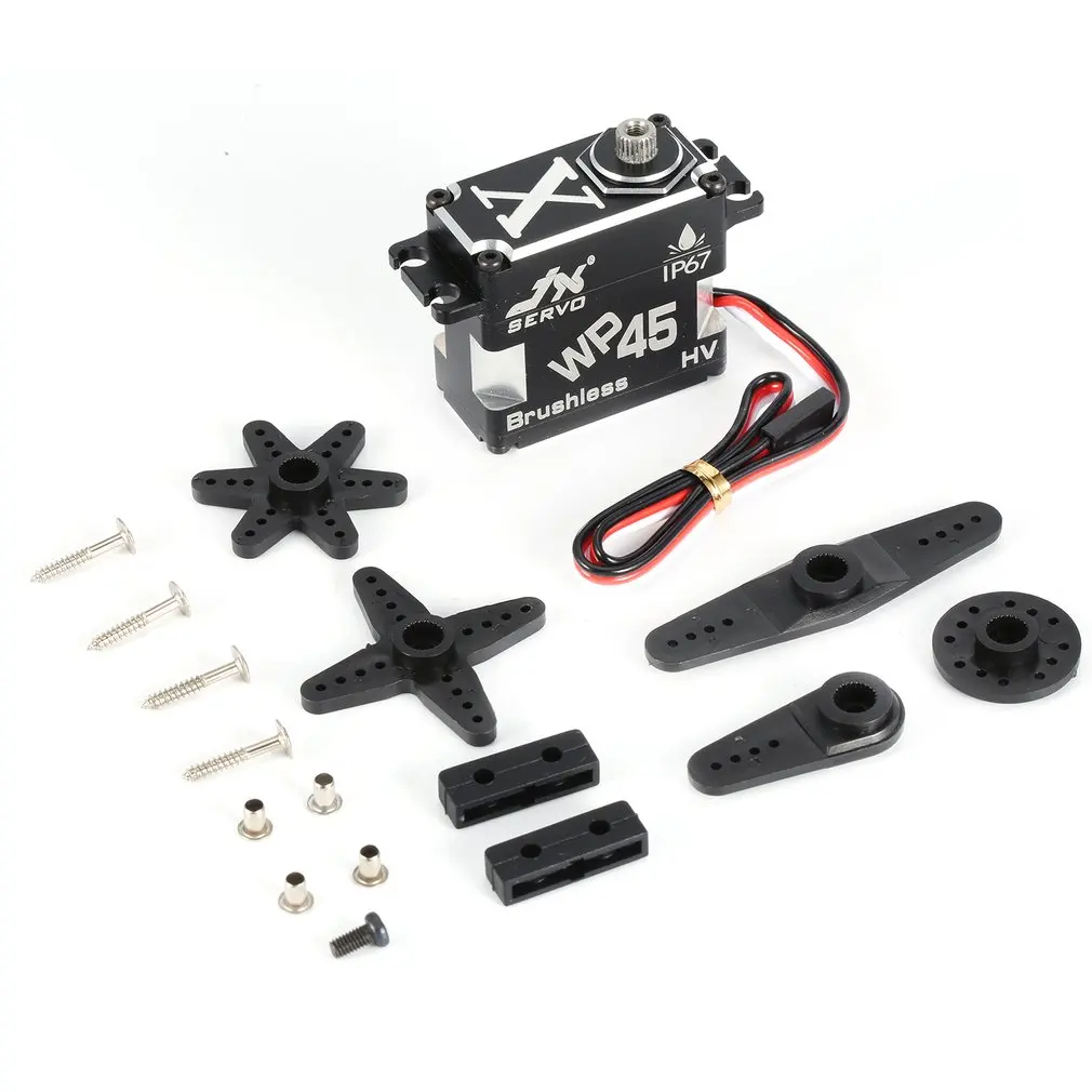 

JX WP45 45KG Waterproof Servo 8.4V 0.11sec Steel Gear 180 Degree HV Aluminum Coreless Servo for TRX 1/10 RC Car Boat Fixed-wing