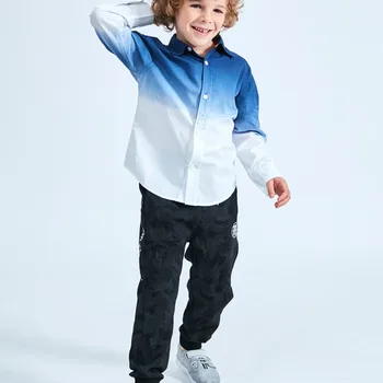 

2020 Spring Shirt Gradual Change Color Boy's Autumn Pure Cotton Shirt New Big Children's Clothes Baby Blouse for 2-10 Years Old