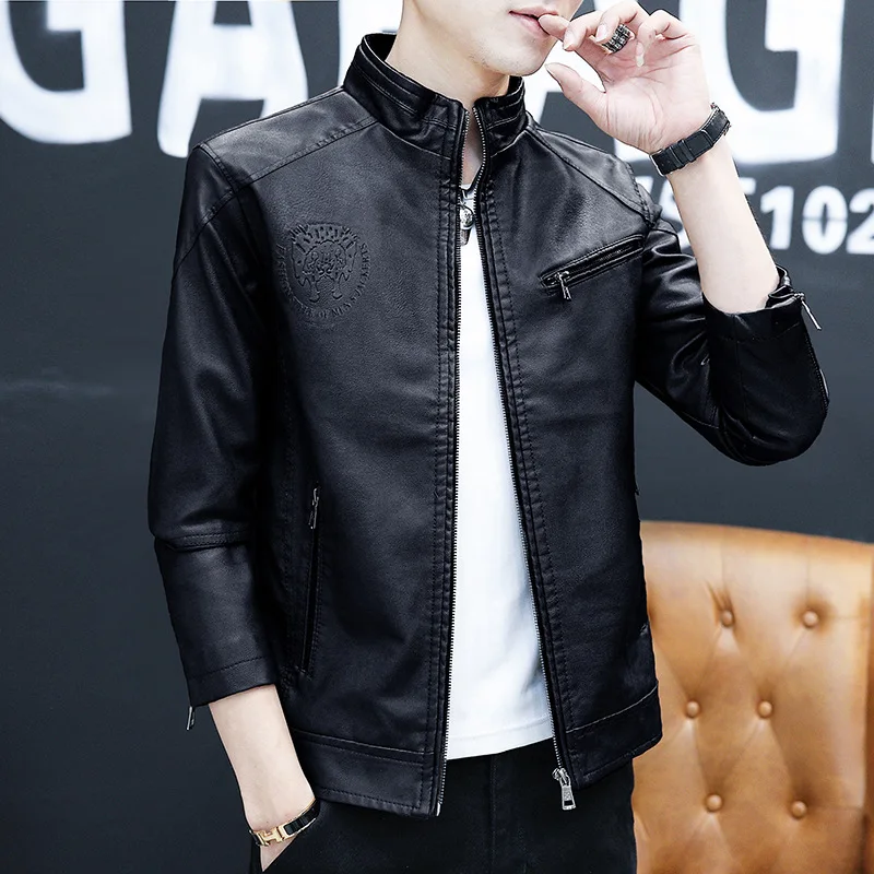 Men Leather Jacket New Style Autumn Korean-style Slim Fit PU Leather Jacket-Style Youth Versatile Motorcycle Jacket Men'S Wear