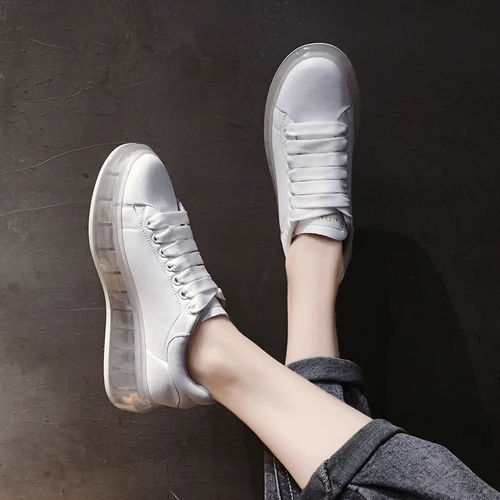 Брендовые осенние трендовые женские прозрачные кроссовки Harajuku женская прозрачная обувь на платформе белая повседневная обувь женская беговая Обувь - Цвет: Белый