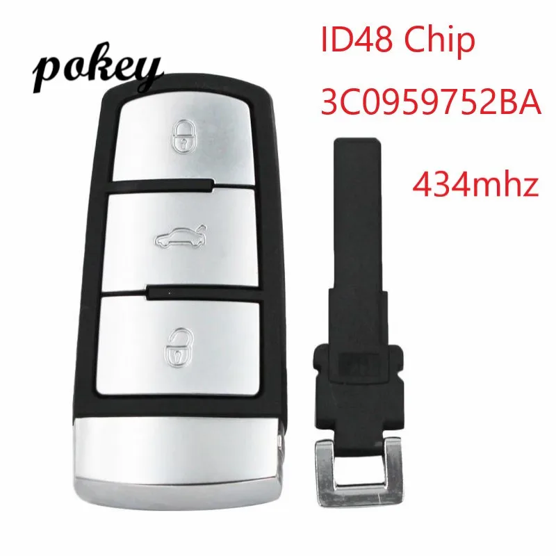 Для V W 434MHz 3 Bottoni без ключа Uncut visagione умный автомобиль Fob Chiave A Distanza con ID48 чип 3C0959752BA