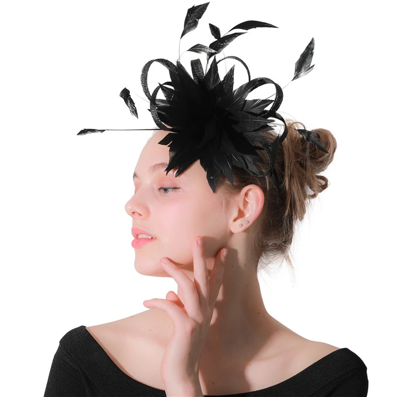 Винтажные Необычные шляпки с цветами из перьев, женские элегантные головные уборы, церковные зажимы, аксессуары, женские головные уборы
