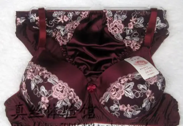purple red Вышивка шелковое белье трусики Шелковый бюстгальтер набор натуральный шелк Горячая наборы бюстгальтер+ трусы - Цвет: purple red