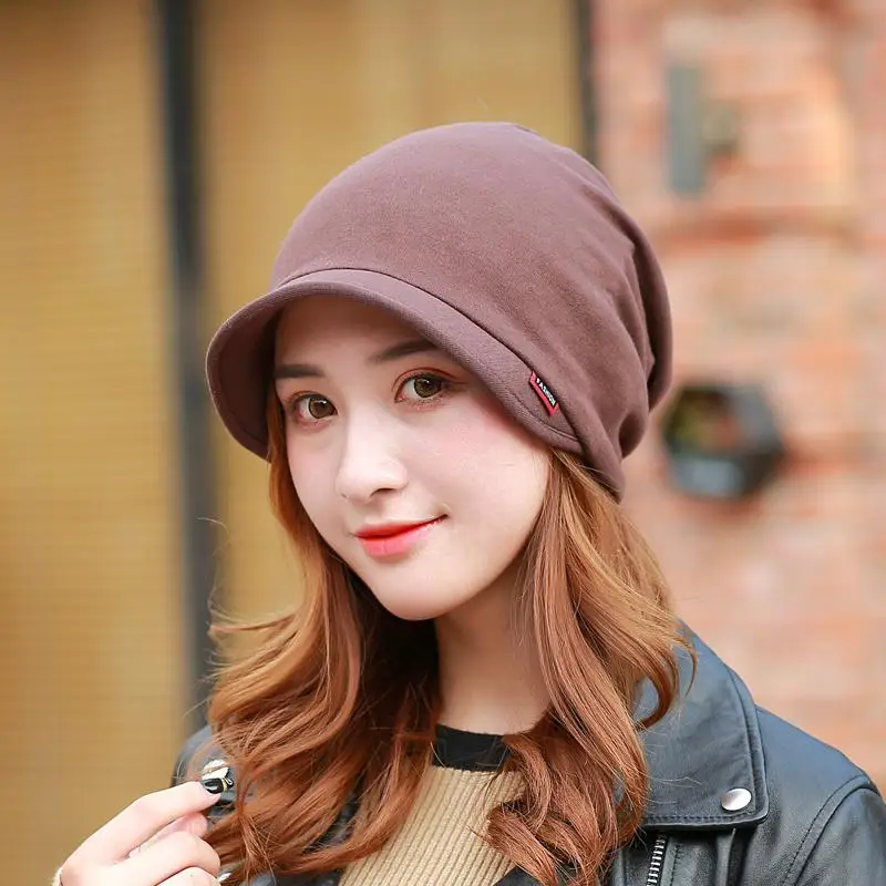 COKK Cotton Ponytail Cap Winter Hats For Women Turban Hat Female Beanie Stretch Hats Bonnet Winter Cap Ear Windproof Bonnets - Цвет: Brown