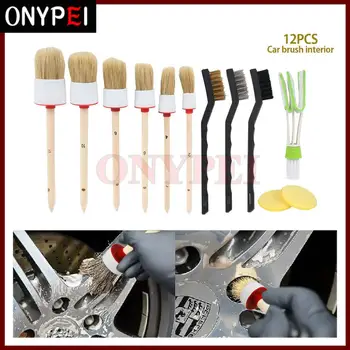

12pcs/Set Car Detailing Brush Kit Boar Hair Vehicle Auto Wheel Clean Brush Set
