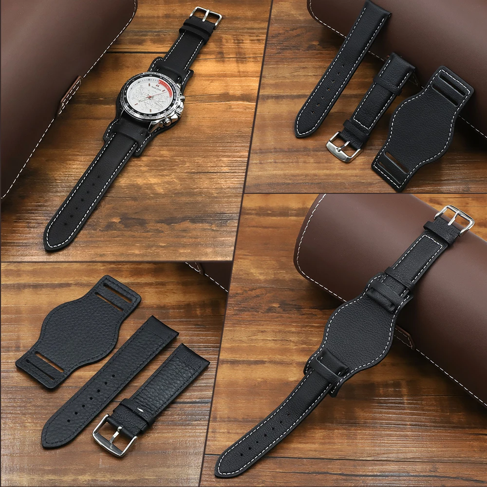 Genuine Leather Watch Strap 18mm 20mm 22mm WristBand With Mat Black Brown Coffee Color Leather Bracelet Men's Watch Accessories