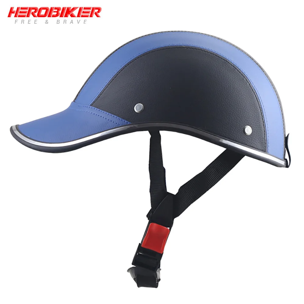 HEROBIKER, новинка, мотоциклетный шлем с открытым лицом, Ретро стиль, половина, мотоциклетный шлем для женщин, гоночный мотоциклетный шлем, шлем для бездорожья, мотоциклетный шлем - Цвет: 02-PU-Blue