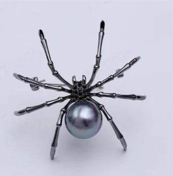 

Exaggerated Antique Silver Color Brooches Pins Artificial Pearls Body Pave Head Spider Women Pins