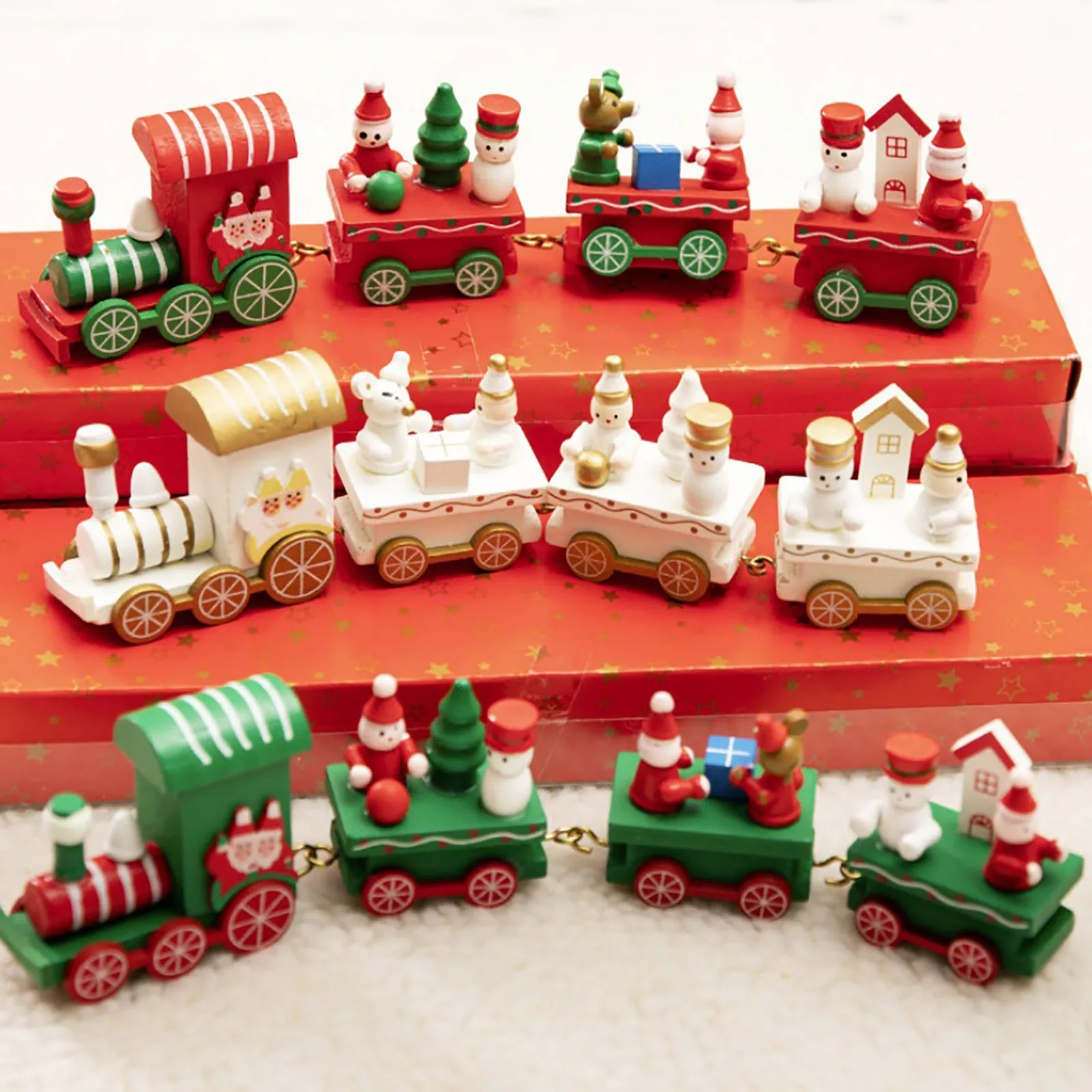 Stylish Christmas Wooden Small Train Xmas Decor Supplies Kids Gift Toy New AO58 
