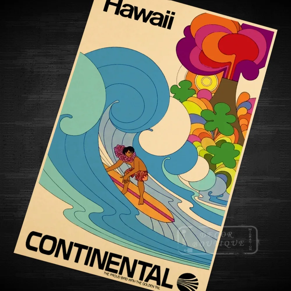 Hawaii Continental Vintage Travel Surf Beach Poster Retro Canvas Painting DIY Wall Stickers Art Home Bar Posters Decor Gift | Дом и сад