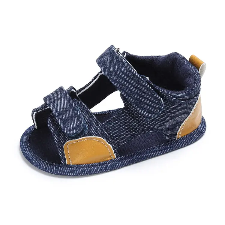 Детские сандалии для мальчиков и девочек; парусиновая обувь с пряжкой на ремешке; однотонная Удобная хлопковая мягкая нескользящая подошва для малышей; обувь для младенцев; сандалии - Цвет: navy blue