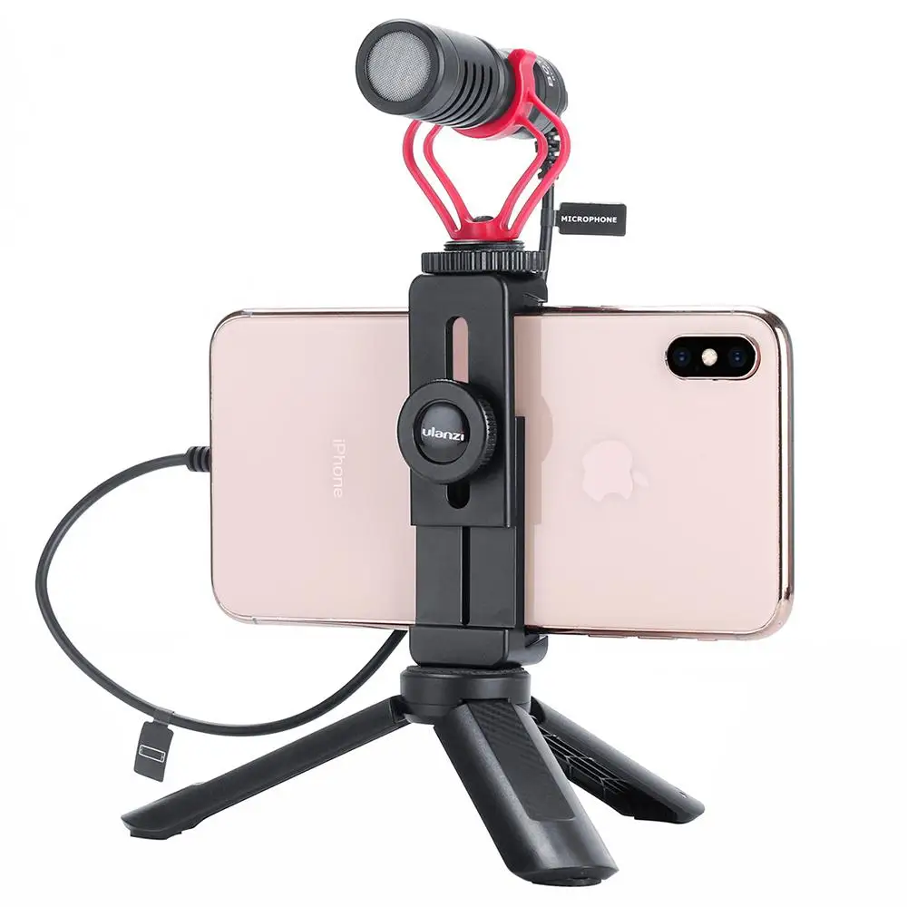 ULANZI ST-02L Smartphone Vlog Phone Mount with Cold Shoe for Microphone Vlogging Phone Stand Holder 1/4 Screw for iPhone Android